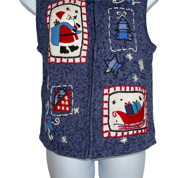 Bobbie Brooks Santa Christmas Sleigh Snowflakes Cardigan Sweater Vest L 12/14 - Picture 3 of 8